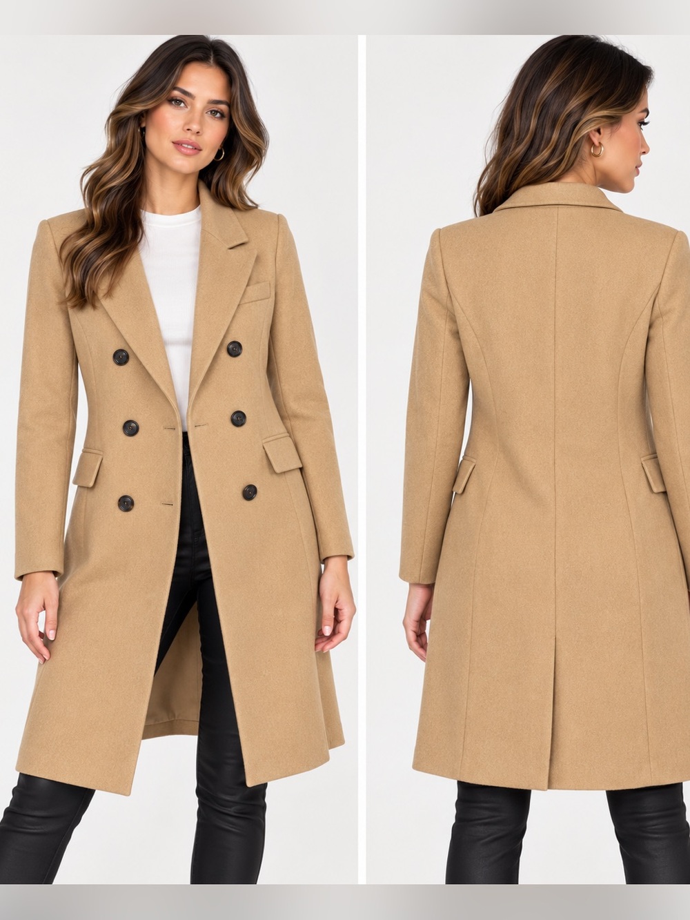 SHEIN Camel Tan Double Breasted Longline Blazer Coat Size Small